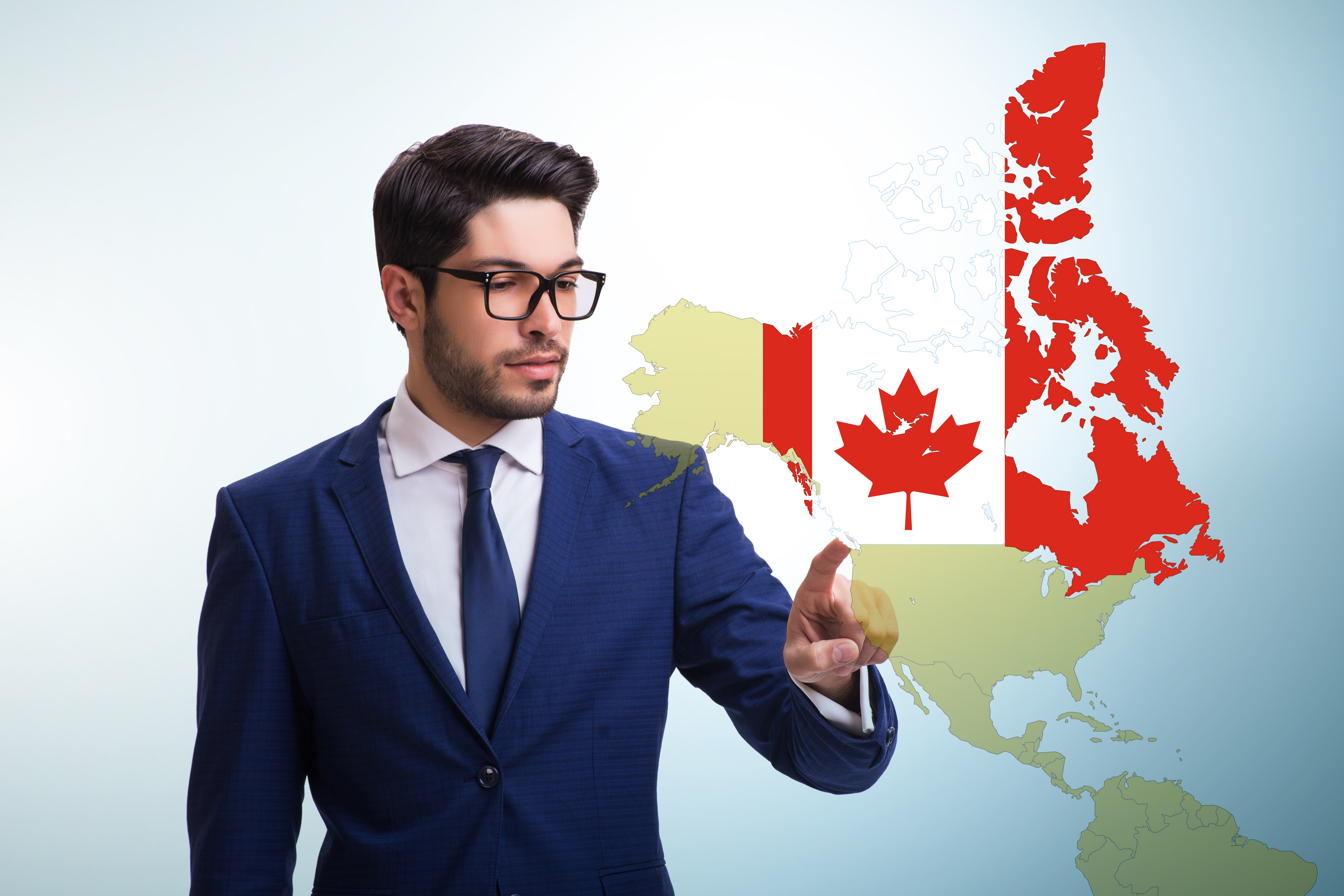 Мужчина с канадским флагом символизирует бизнес в Канаде