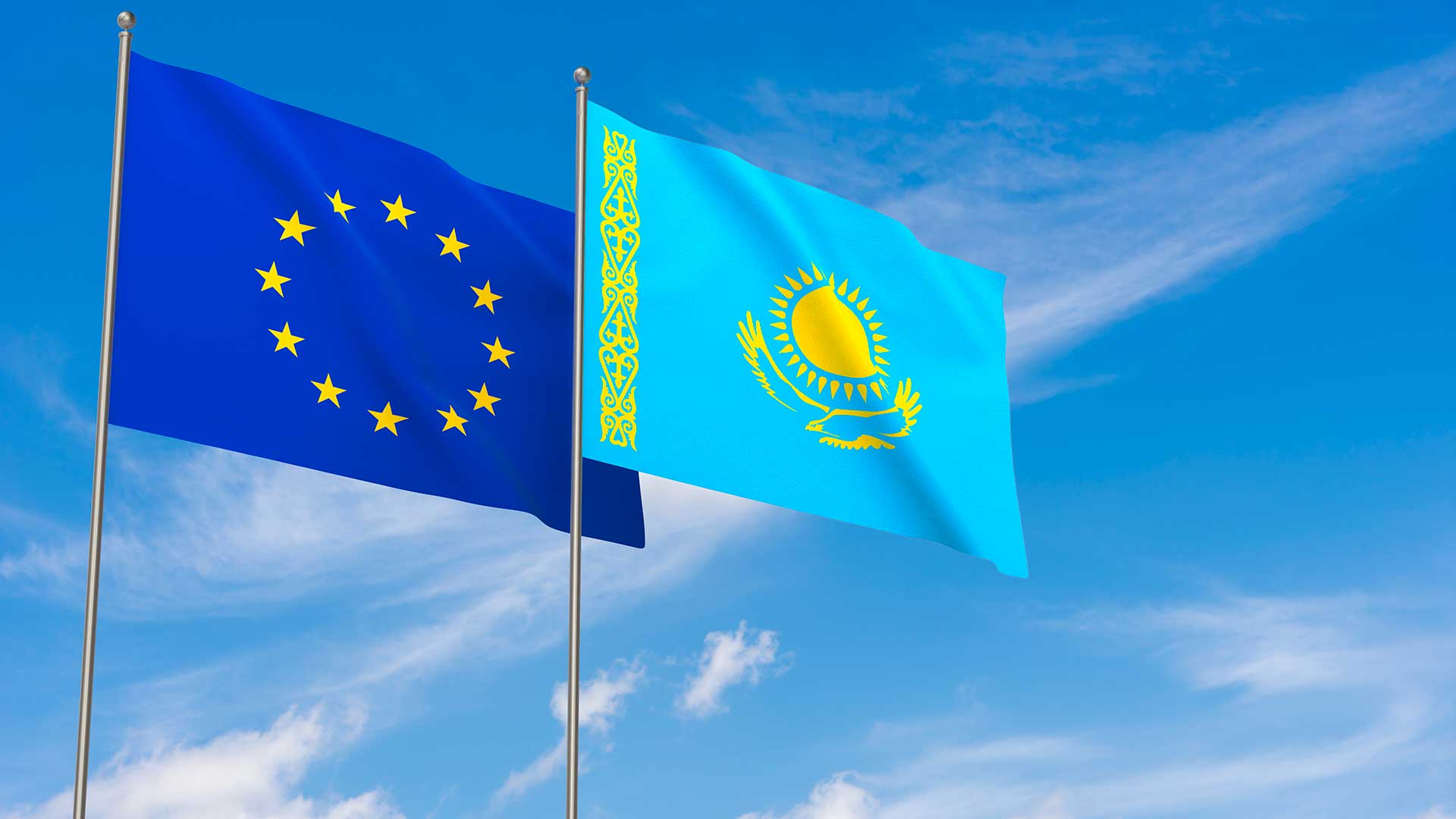 Флаг Казахстана и ЕС, где казахстанцы могут оформить гражданство