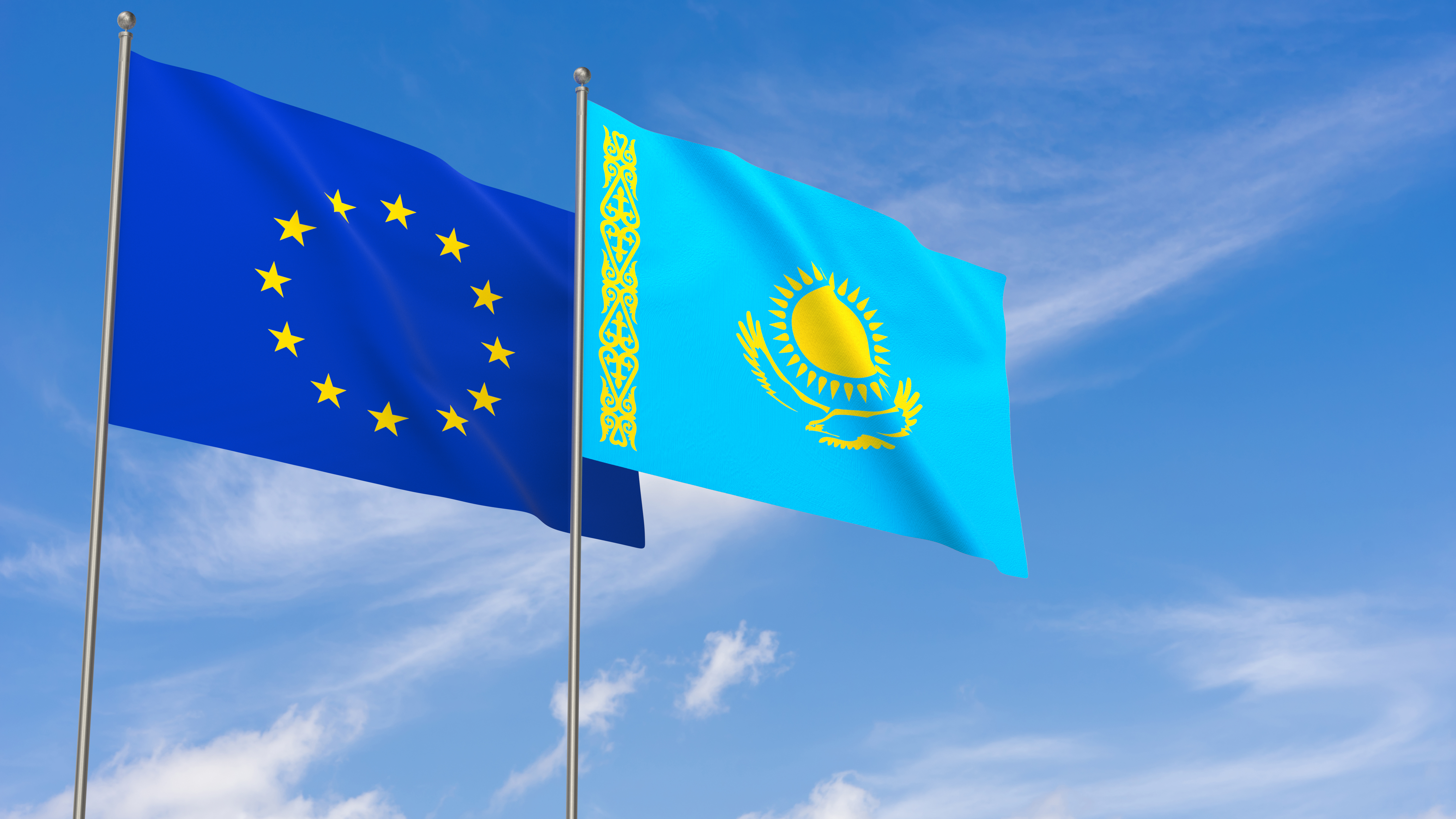 Флаг Казахстана и ЕС, где казахстанцы могут оформить гражданство