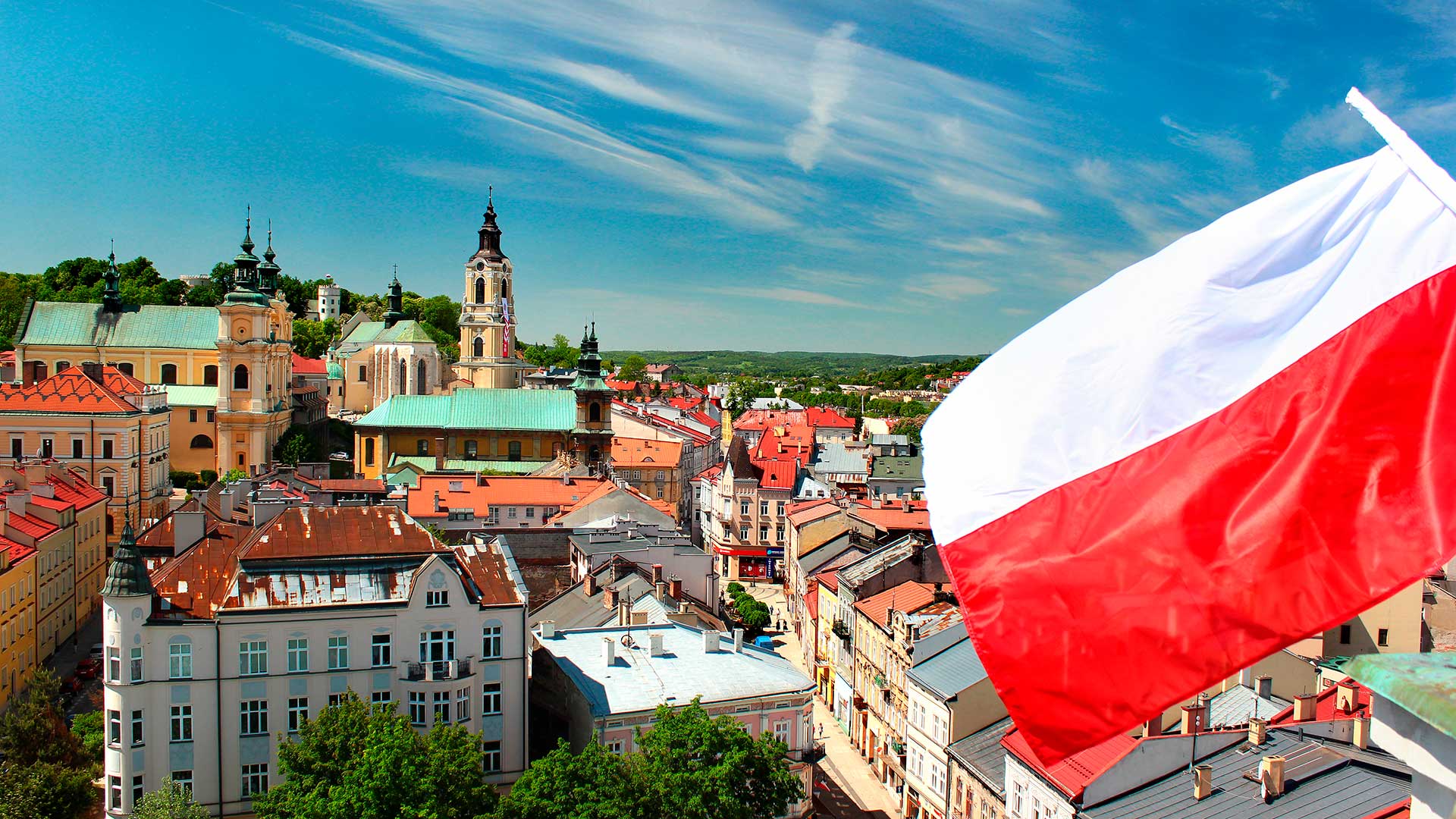 Флаг и город символизирующие гражданство Польши по натурализации