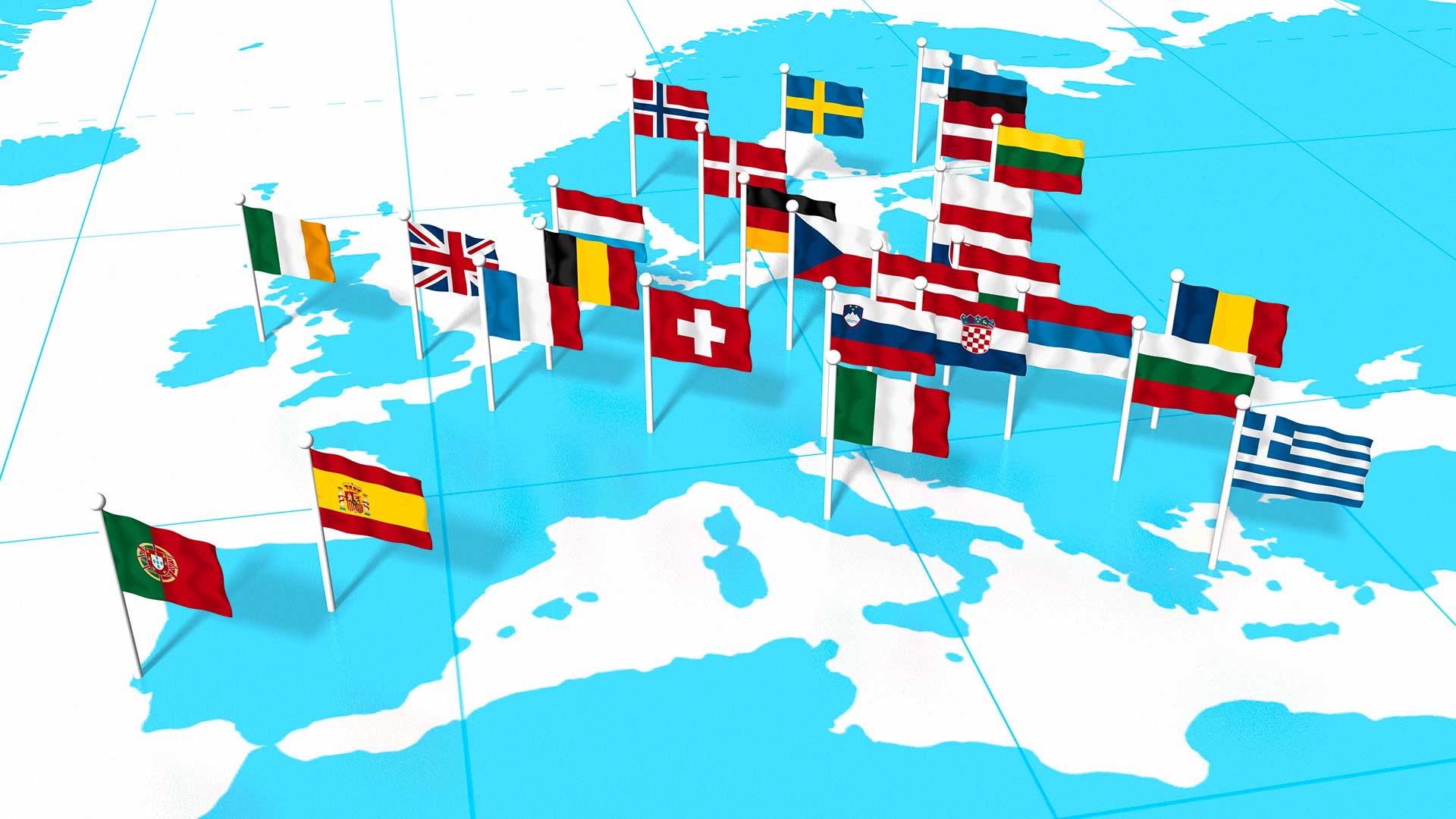 Флаги стран ЕС на карте Европы, ПМЖ которой могут получить иностранцы